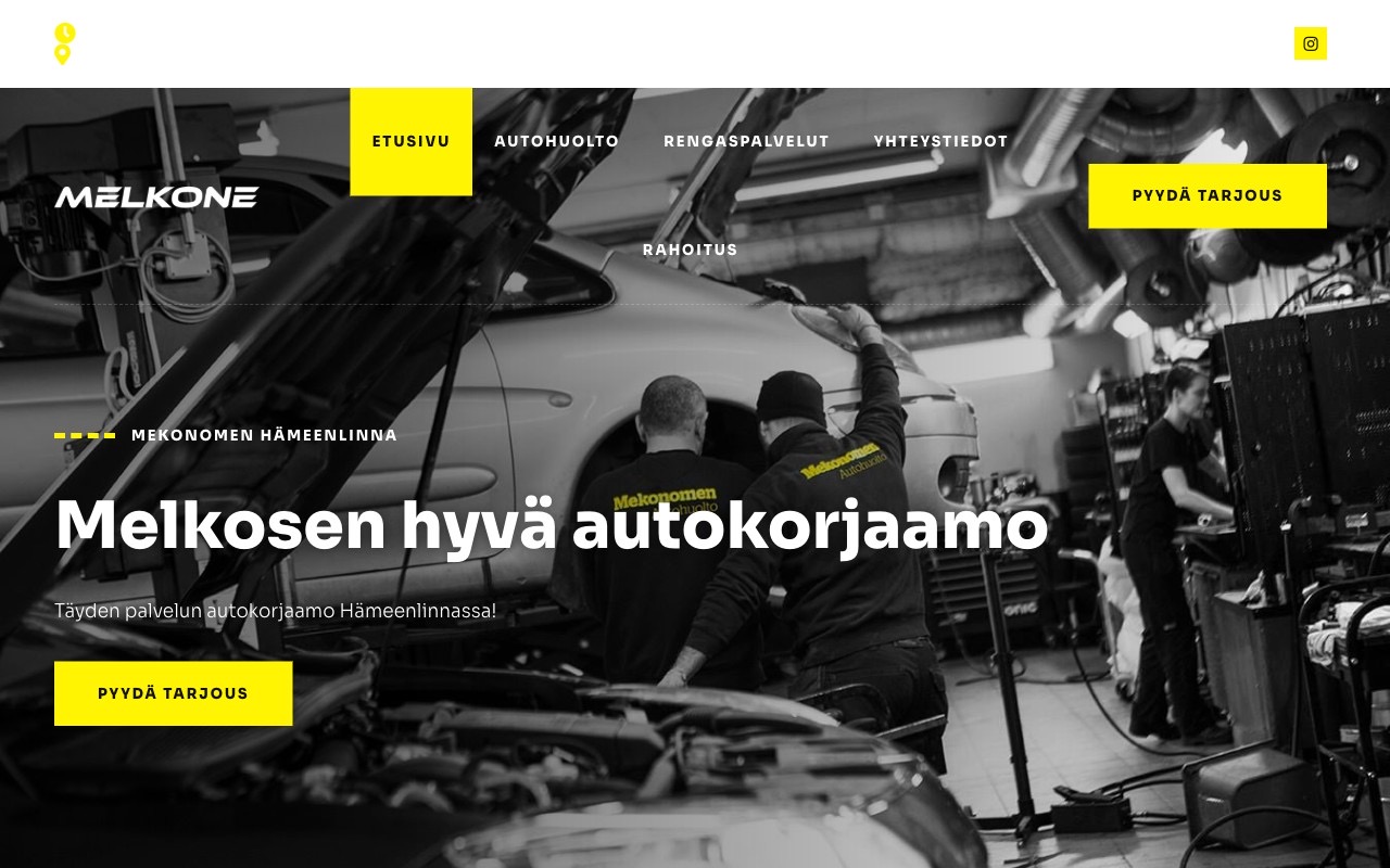 Melkosen autokorjaamon verkkosivun etusivu